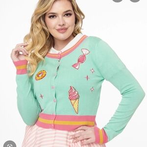 Voodoo Vixen 1950s Mint Candy Cardigan Sweater